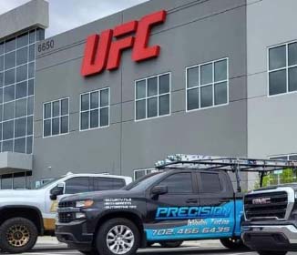Precision Window Tint 8 image of freshly tinted window ob building of UFC headquarters in Vegas